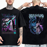 T-shirt manga Solo Leveling en noir avec design graphique inspiré de l'anime sur le devant et le dos