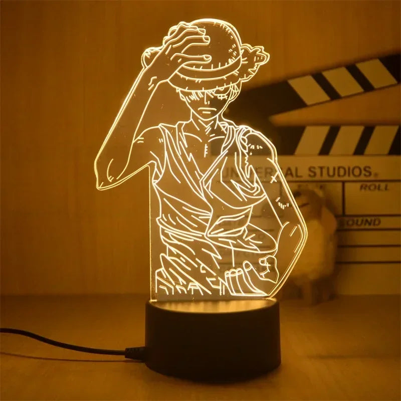 Veilleuse 3D One Piece représentant un personnage animé avec un chapeau de paille