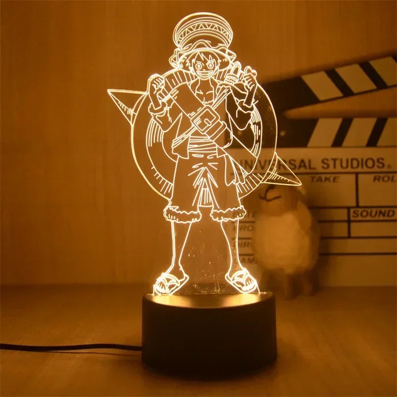 Veilleuse 3D One Piece avec la silhouette du personnage emblématique sur un socle noir