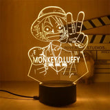 Veilleuse 3D One Piece représentant Monkey D. Luffy avec un sourire et un signe de paix