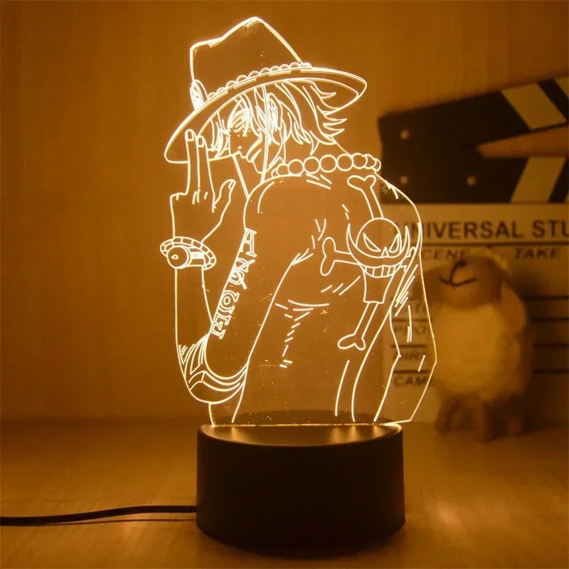 Veilleuse 3D One Piece représentant un personnage avec un chapeau et des accessoires uniques