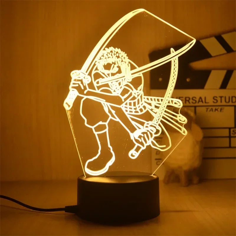 Veilleuse 3D One Piece représentant un personnage avec épée dans une lumière douce